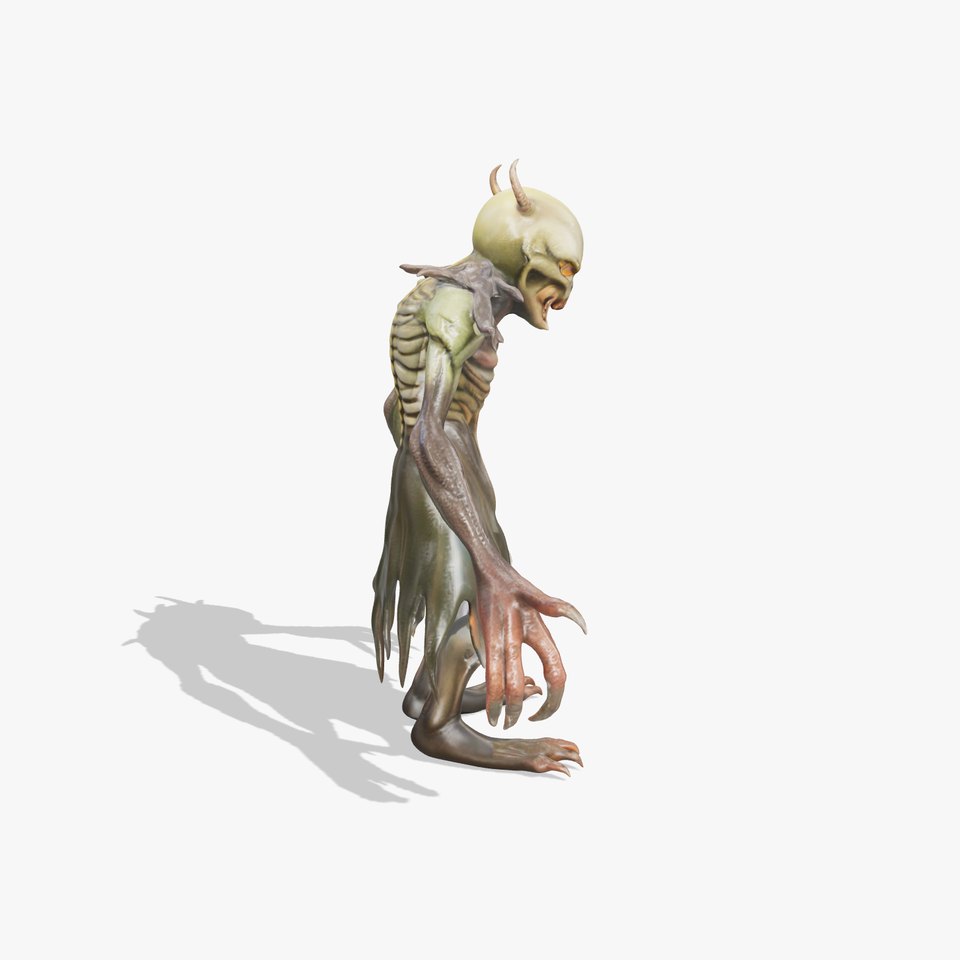 Demonic Creature Rigged and Animated D Model with Glowing Eyes